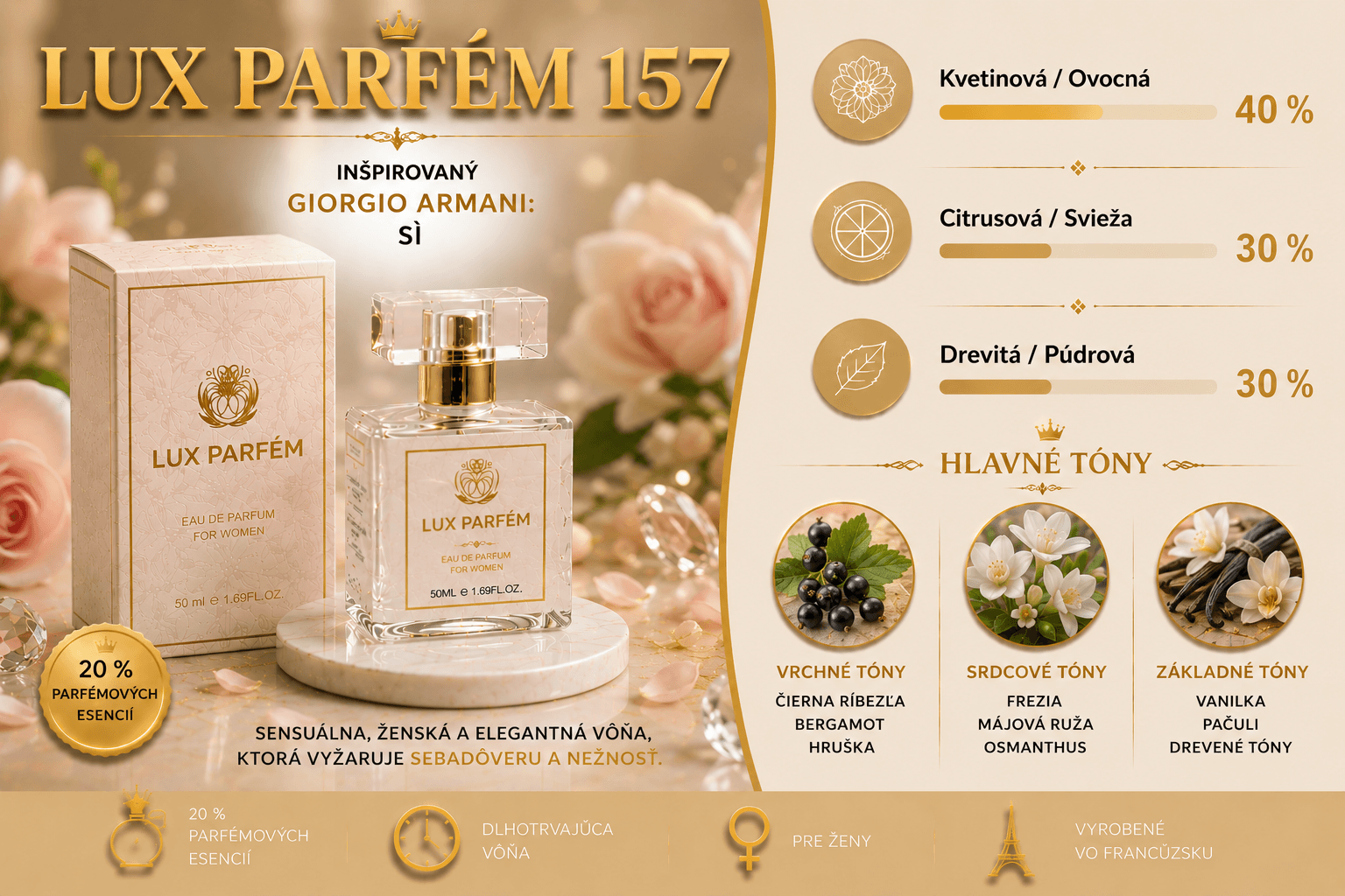157 LUX PARFÉM – dámska vôňa inšpirovaná ikonickým Giorgio Armani Sì